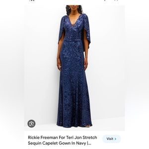 Rickie Freeman for Terri Jon navy sequin caplet gown size 12